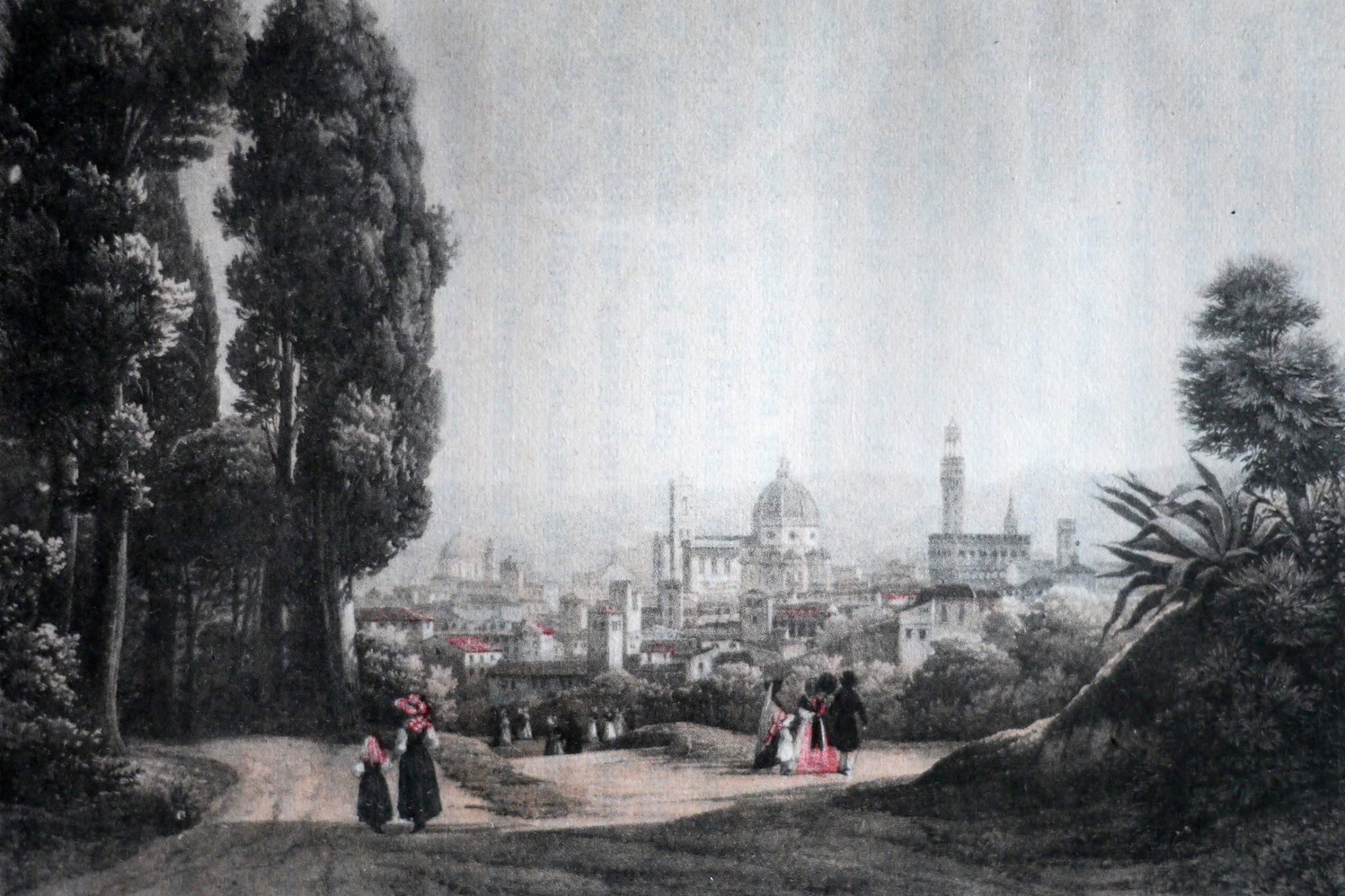 Blick von den Giardino di Boboli auf Florenz, Aquarell von Salomon Corrodi
