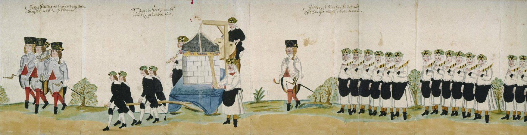 Berg- und Hüttenarbeiter während eines Aufzuges im Plauenschen Grund 1719