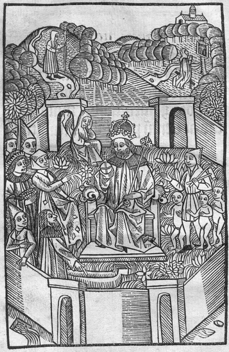 Darstellung der Rechtsprechung Jupiters aus dem Buch von Paul Schneevogel von etwa 1495